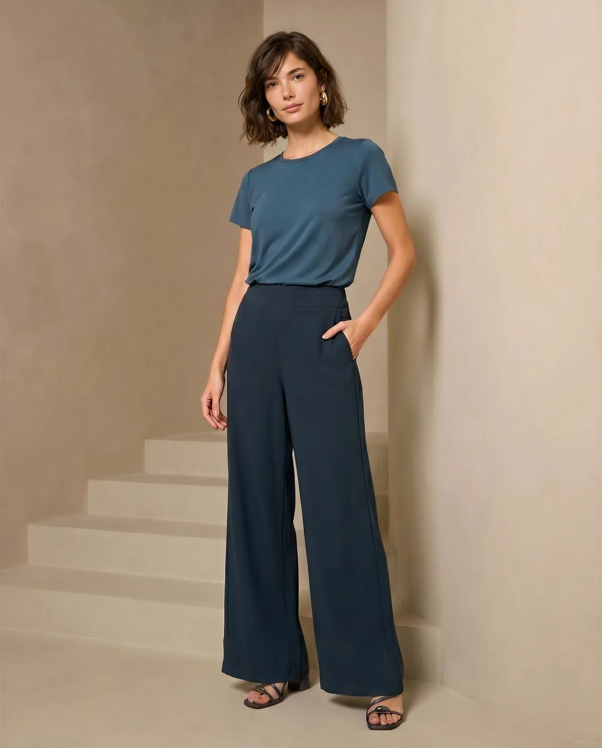 Lofty Style womenswear drop produced in Milano AI: 5 views per look on one consistent brand model